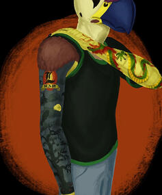 Bird lady with tattoos